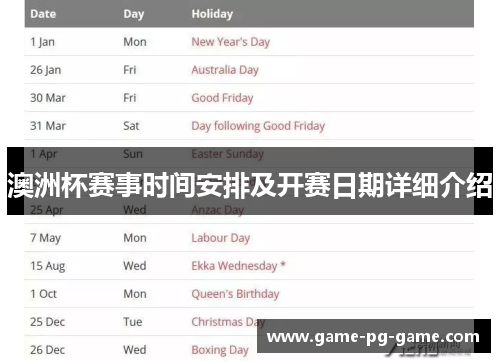 澳洲杯赛事时间安排及开赛日期详细介绍